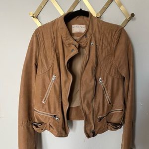 Tan Vegan Leather Free People Motorcycle Jacket